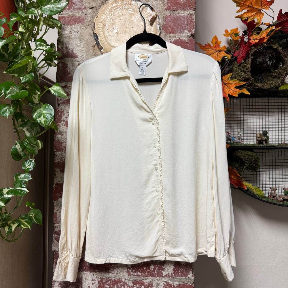 Vintage 90s Silk Cream Button Blouse Medium